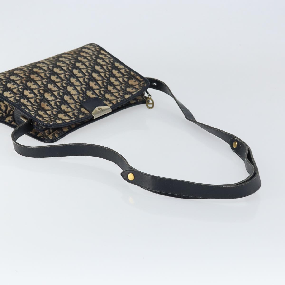 Christian Dior Trotter Canvas Shoulder Bag Navy Gold Auth 158697