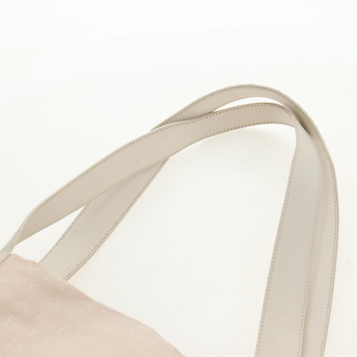 BVLGARI Logo Mania Tote Bag Canvas Leather Beige Silver Auth 158698