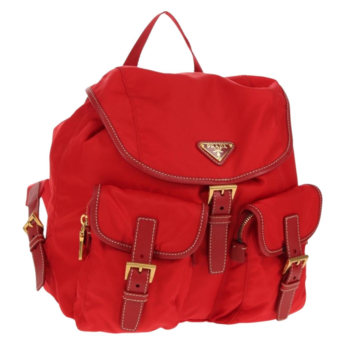 PRADA Backpack Nylon Red Gold Auth 158701V