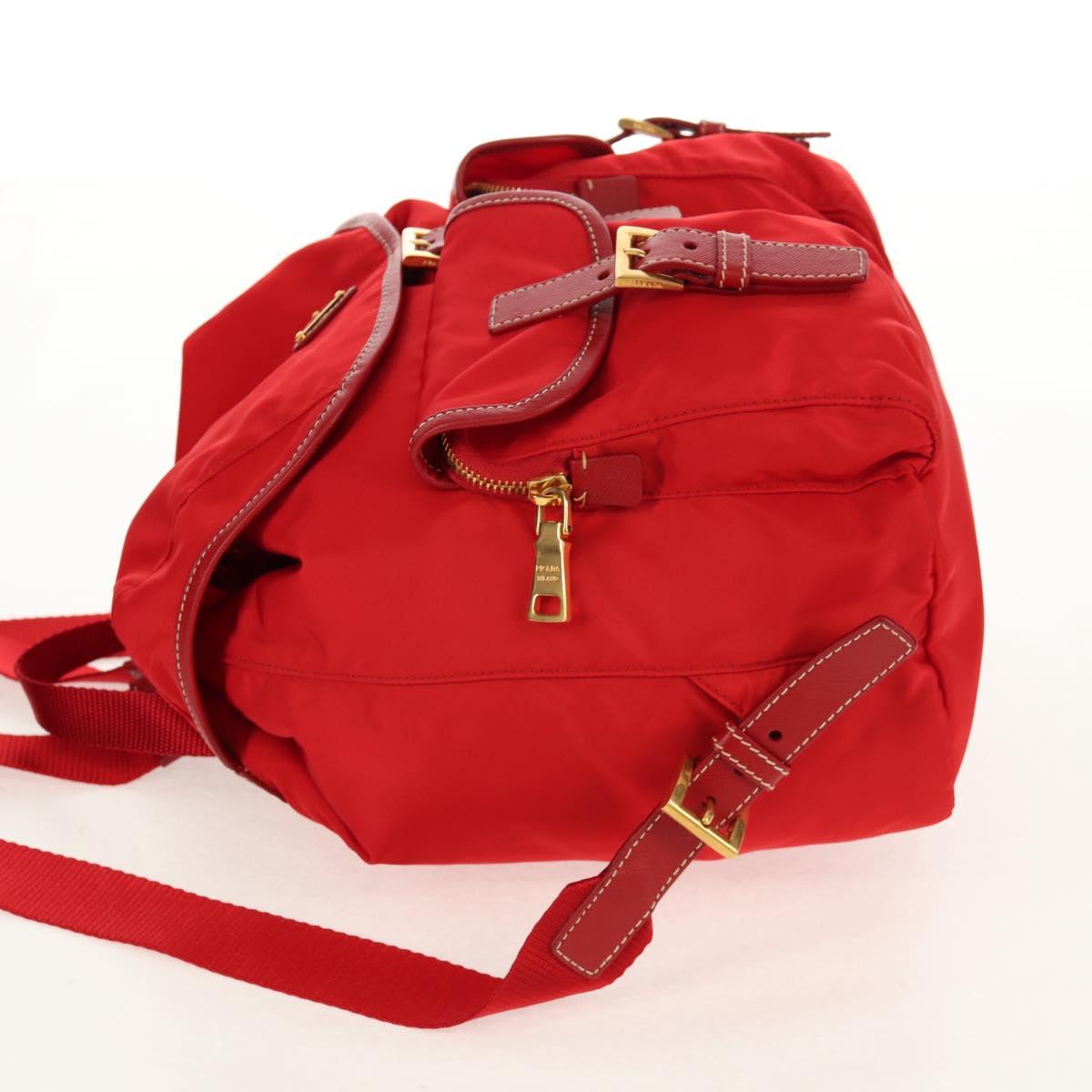 PRADA Backpack Nylon Red Gold Auth 158701V