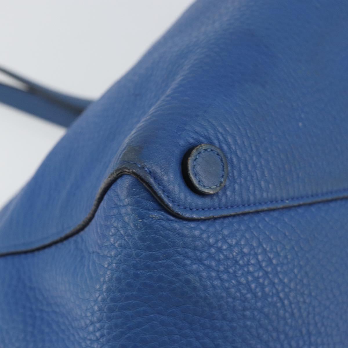 PRADA Tote Bag Vitello Dino Leather Blue Gold Auth 158702