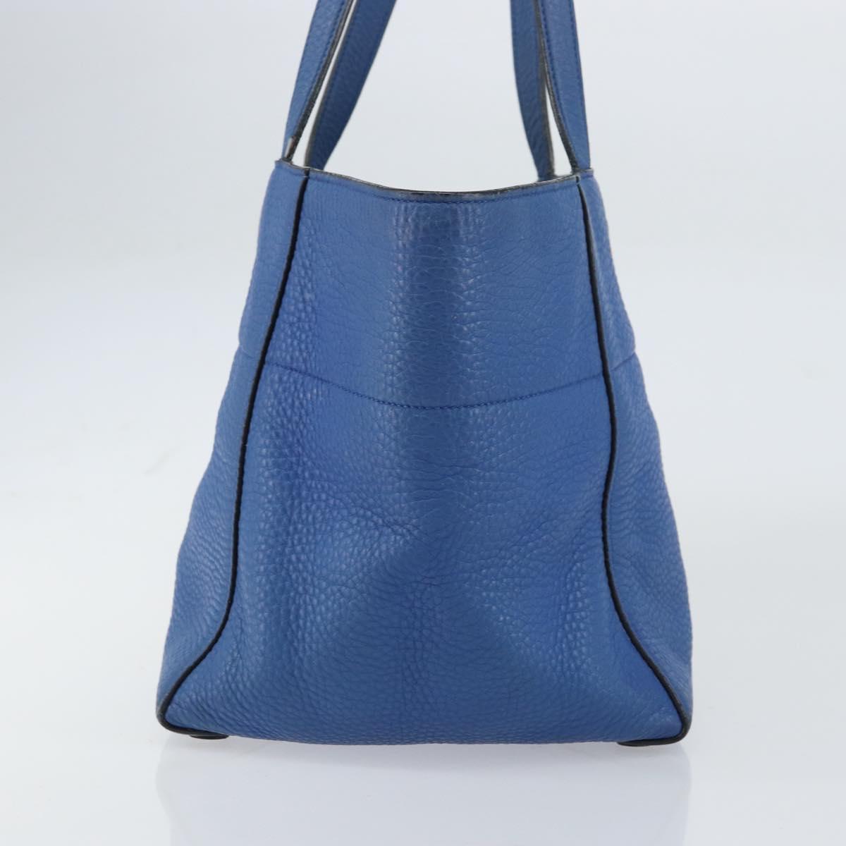 PRADA Tote Bag Vitello Dino Leather Blue Gold Auth 158702