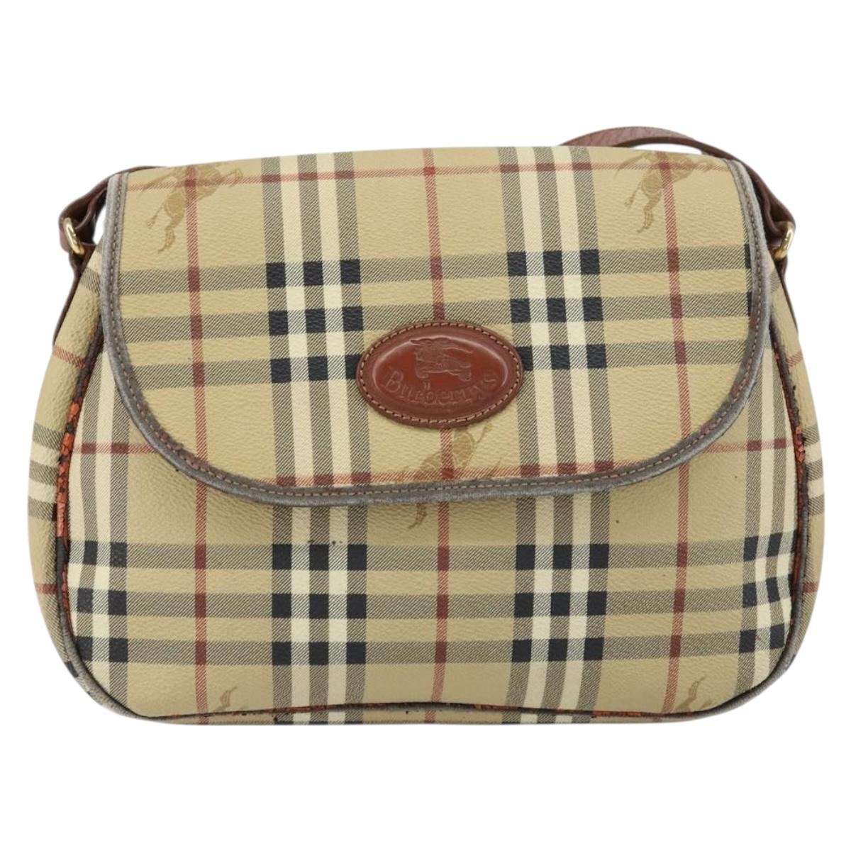 Burberrys Nova Check Shoulder Bag PVC Beige Gold Auth 158706