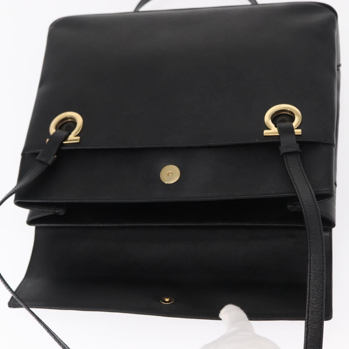 Salvatore Ferragamo Gancini Tote Bag Leather Black Gold Auth 158712