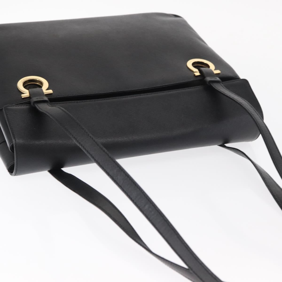 Salvatore Ferragamo Gancini Tote Bag Leather Black Gold Auth 158712