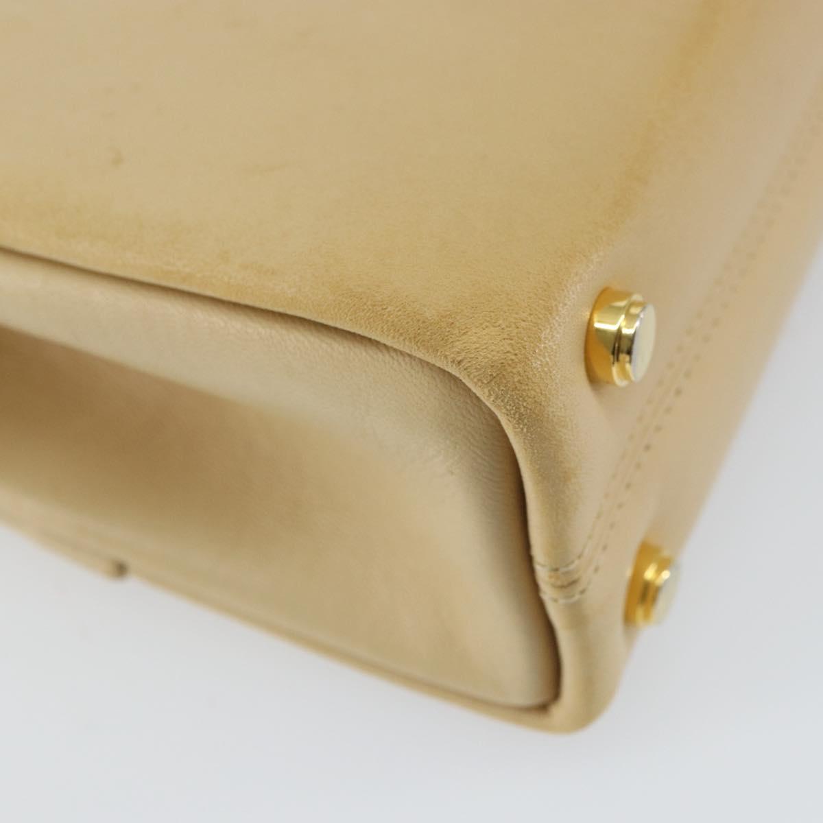 Salvatore Ferragamo Chain Hand Bag Leather Beige Gold Auth 158714