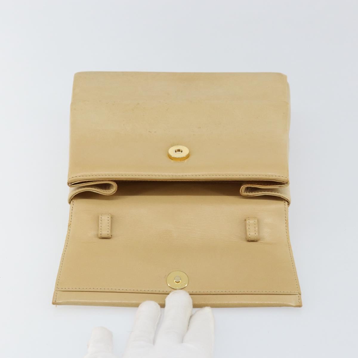 Salvatore Ferragamo Chain Hand Bag Leather Beige Gold Auth 158714