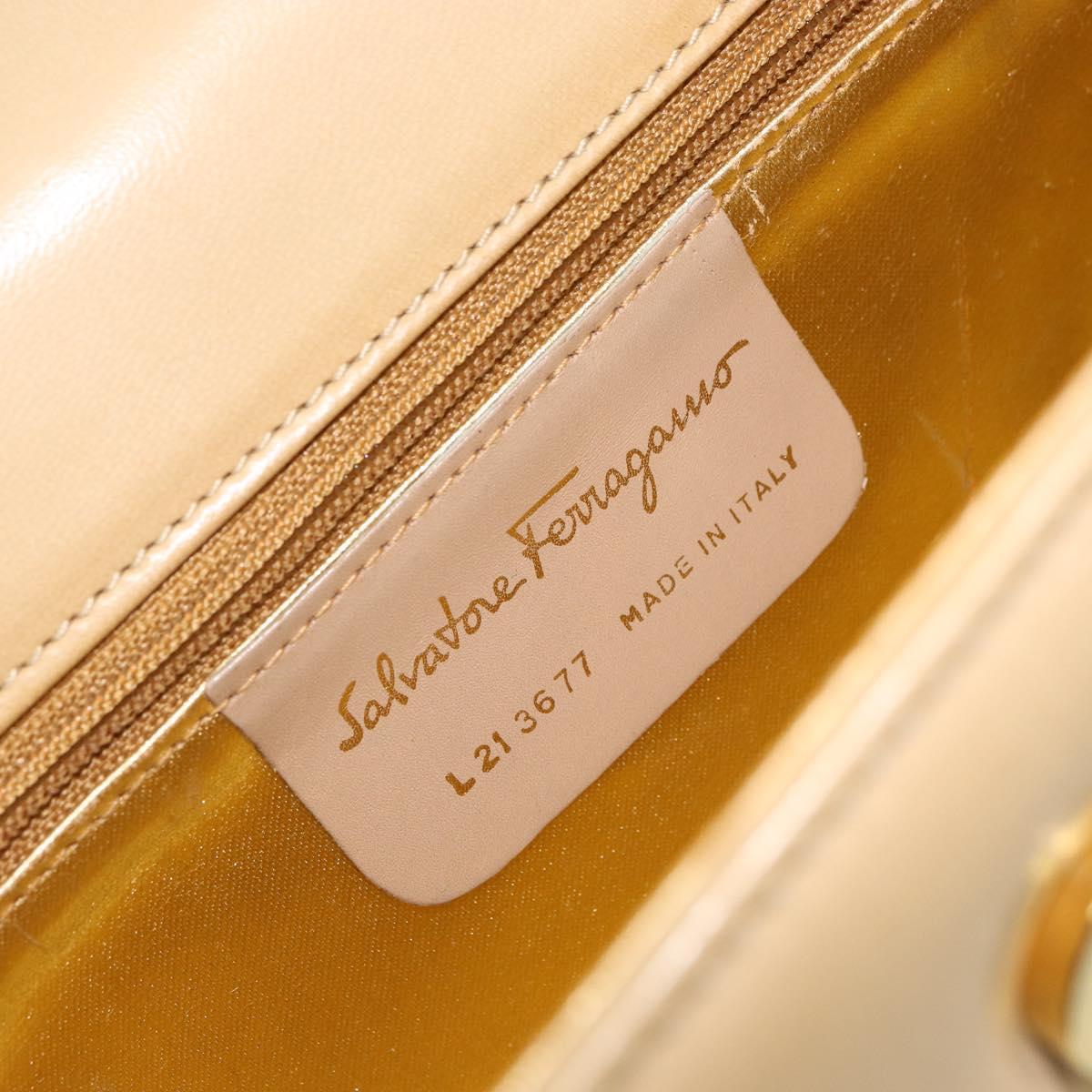 Salvatore Ferragamo Chain Hand Bag Leather Beige Gold Auth 158714