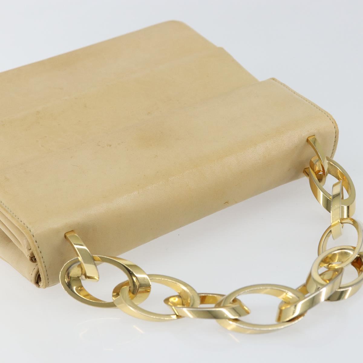 Salvatore Ferragamo Chain Hand Bag Leather Beige Gold Auth 158714