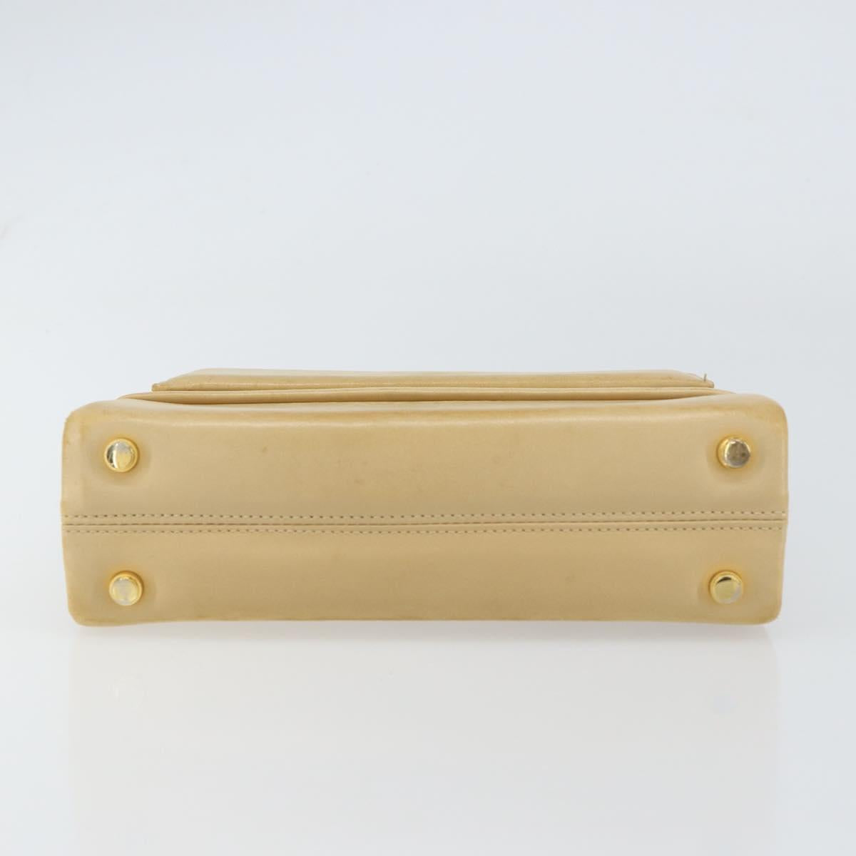 Salvatore Ferragamo Chain Hand Bag Leather Beige Gold Auth 158714