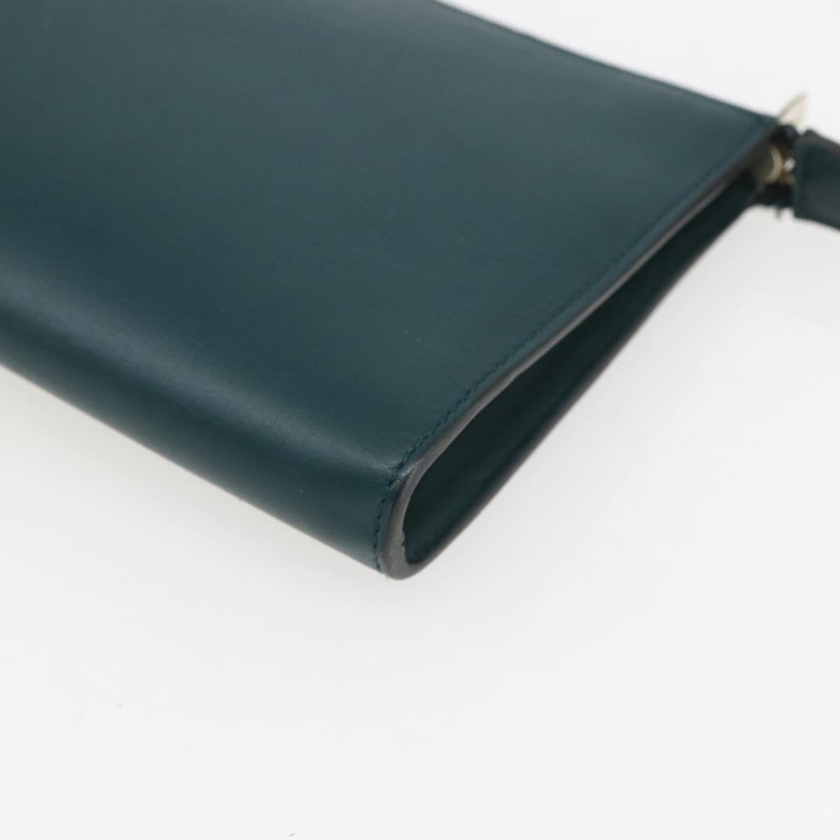 Salvatore Ferragamo Gancini Accessory Pouch Leather Green Silver Auth 158715