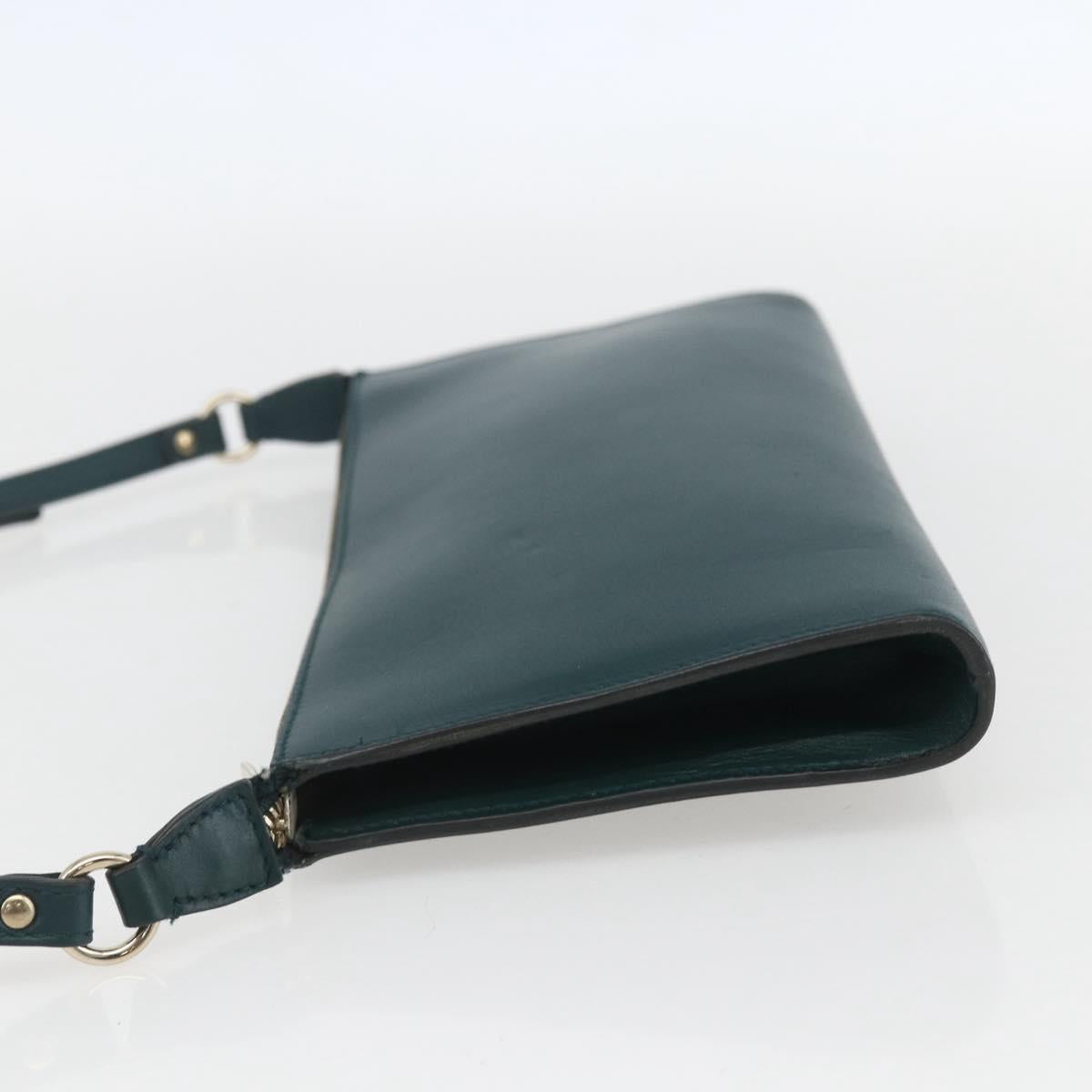 Salvatore Ferragamo Gancini Accessory Pouch Leather Green Silver Auth 158715