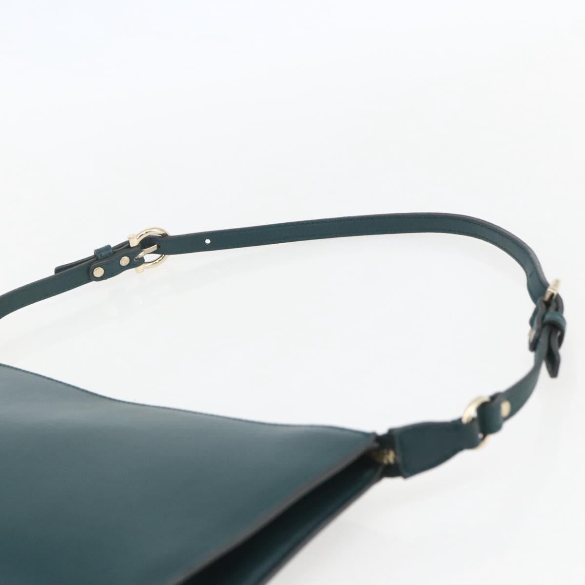Salvatore Ferragamo Gancini Accessory Pouch Leather Green Silver Auth 158715