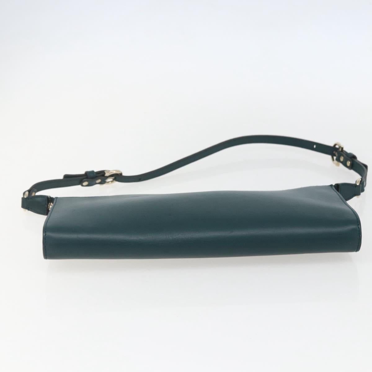 Salvatore Ferragamo Gancini Accessory Pouch Leather Green Silver Auth 158715