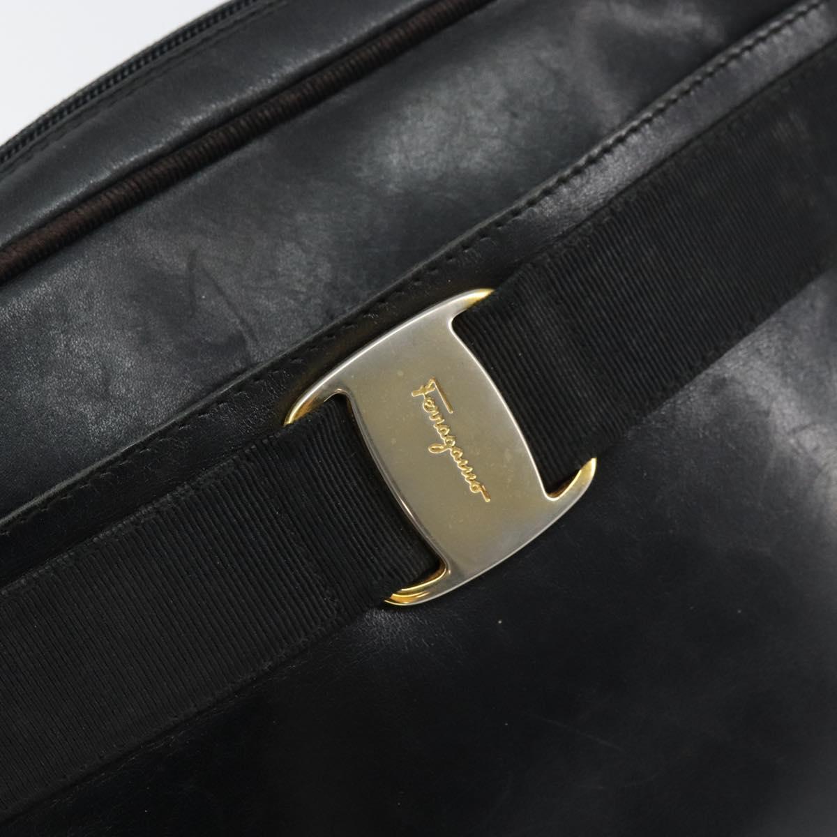 Salvatore Ferragamo Shoulder Bag Leather Black Gold Auth 158721