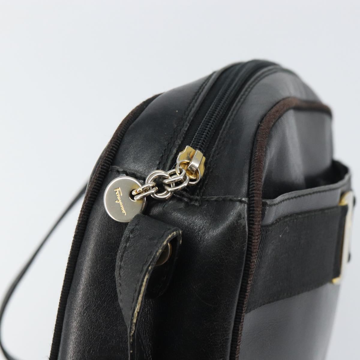 Salvatore Ferragamo Shoulder Bag Leather Black Gold Auth 158721