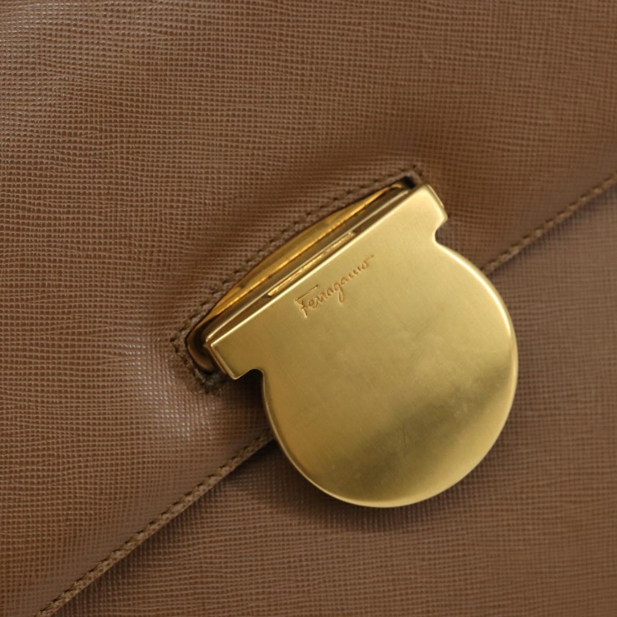 Salvatore Ferragamo Hand Bag Leather Brown Gold Auth 158722