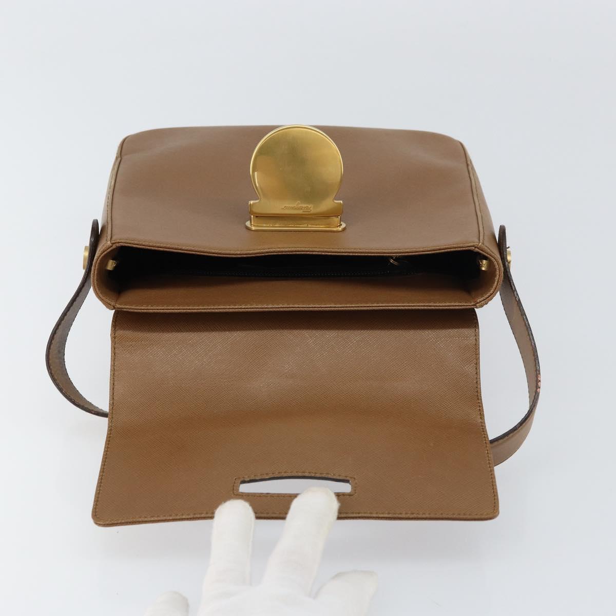 Salvatore Ferragamo Hand Bag Leather Brown Gold Auth 158722
