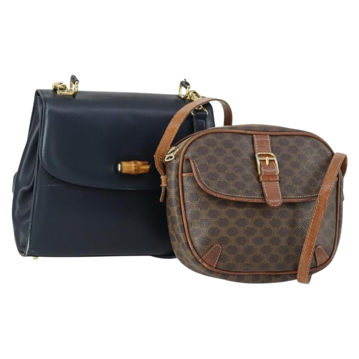 CELINE Gucci Bamboo Macadam Canvas Bag Leather PVC 2 Set Brown Black Auth 158726