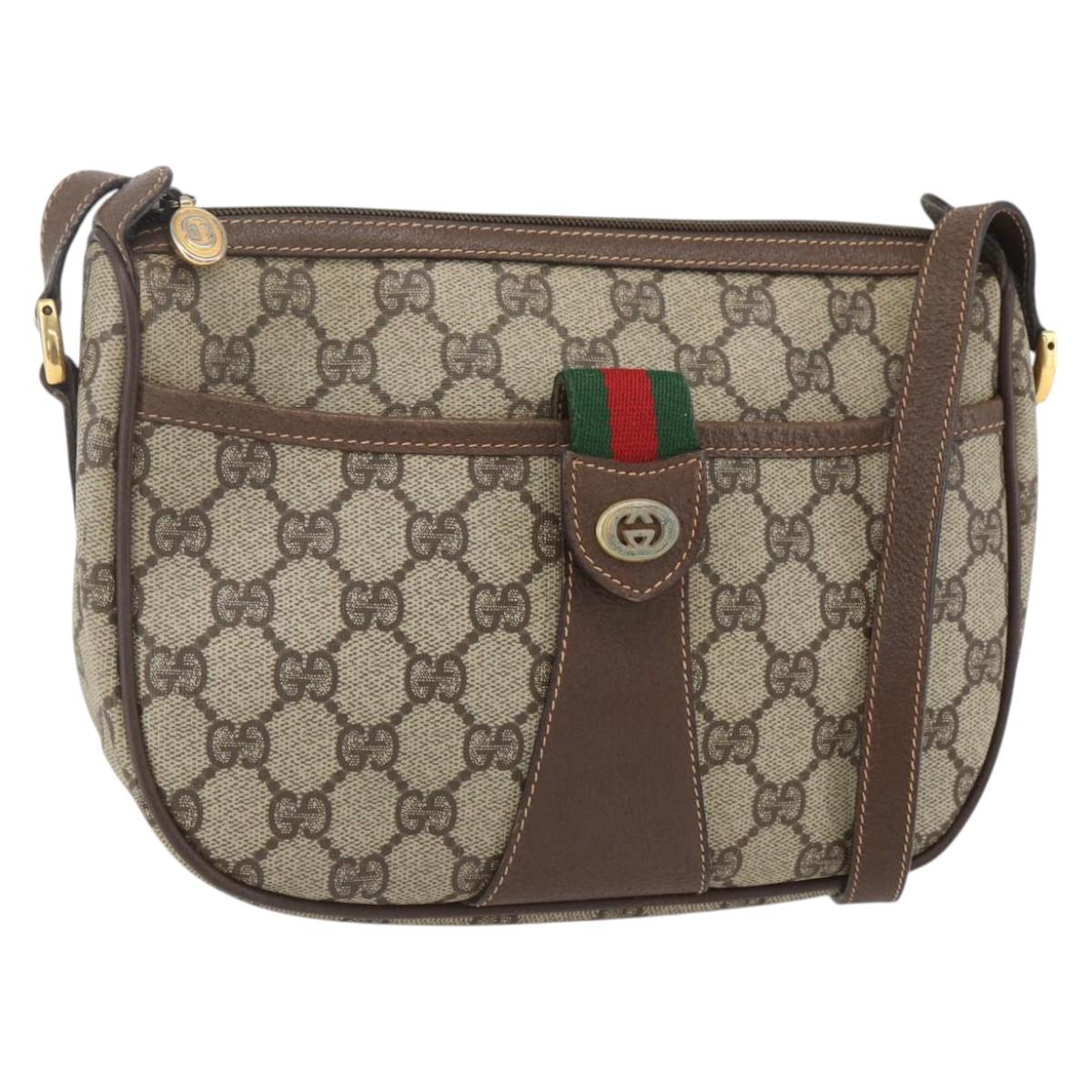 GUCCI GG Supreme Web Sherry Line Bag PVC Beige Gold 89 02 032 Auth 158797