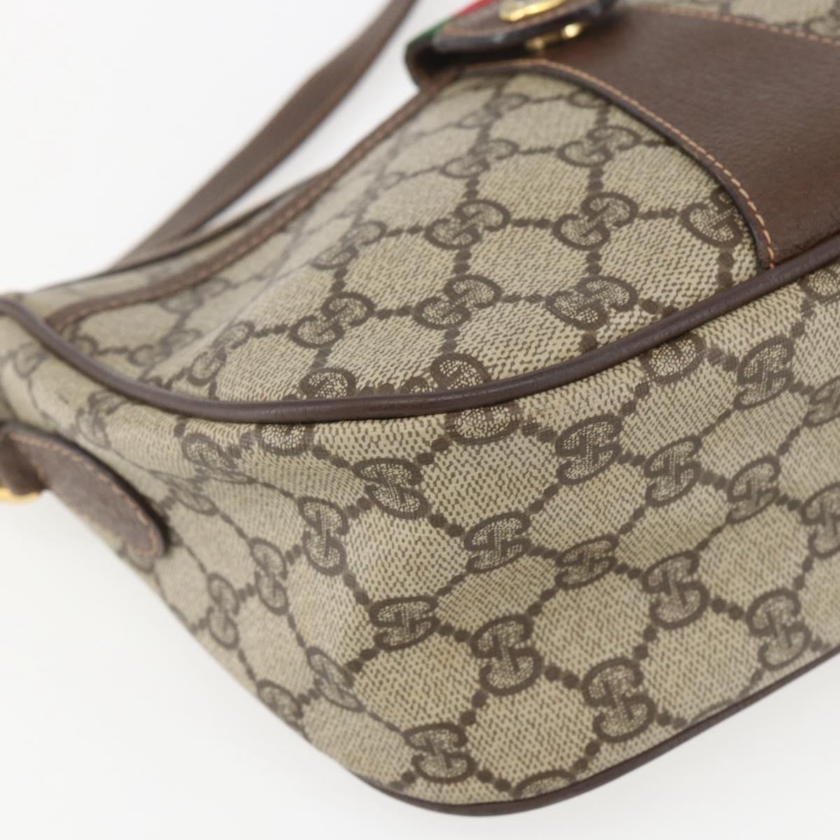 GUCCI GG Supreme Web Sherry Line Bag PVC Beige Gold 89 02 032 Auth 158797