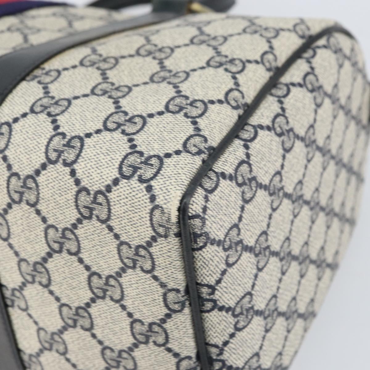 GUCCI GG Supreme Sherry Line Boston Bag PVC Navy Gold 010 378 Auth 158801