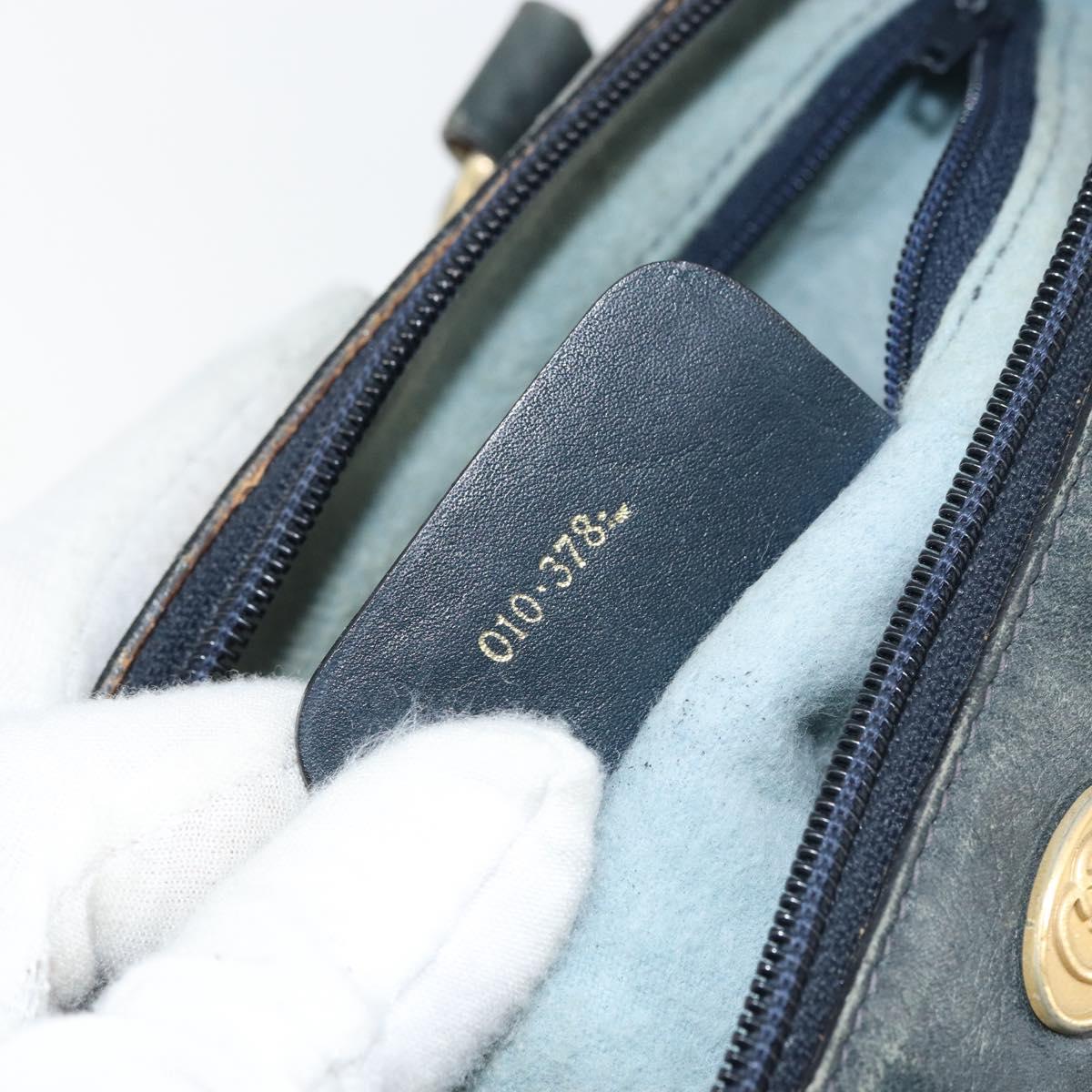 GUCCI GG Supreme Sherry Line Boston Bag PVC Navy Gold 010 378 Auth 158801