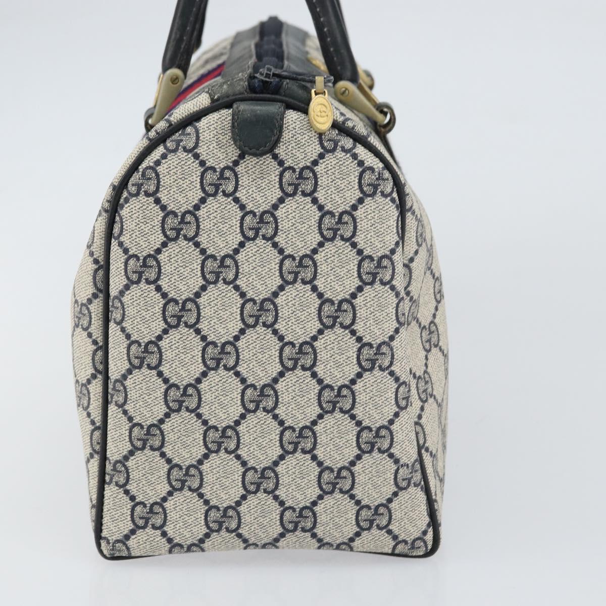 GUCCI GG Supreme Sherry Line Boston Bag PVC Navy Gold 010 378 Auth 158801
