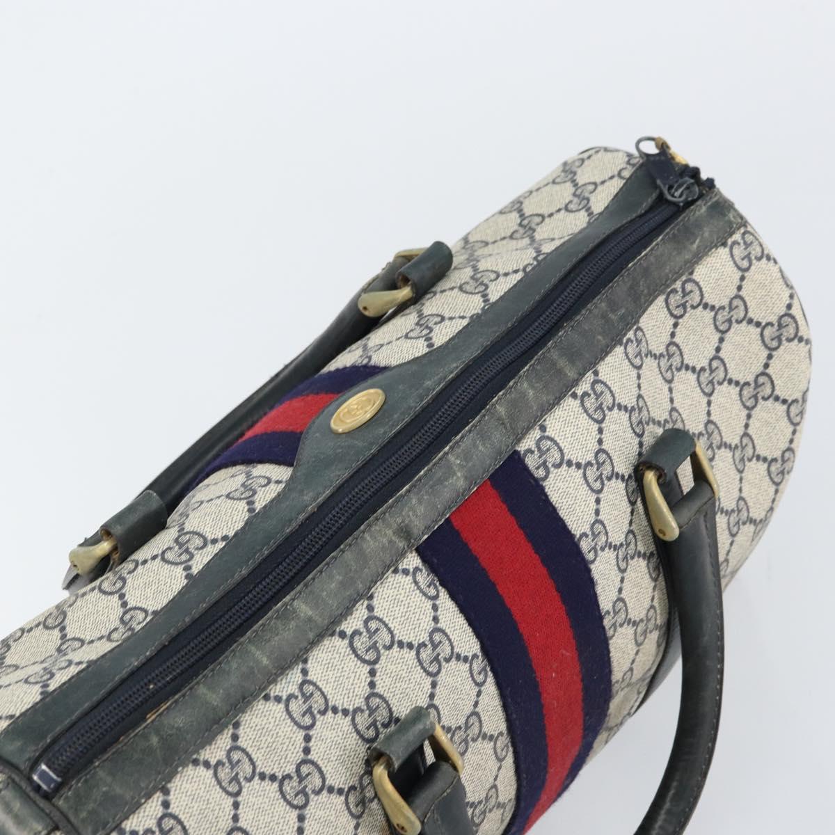 GUCCI GG Supreme Sherry Line Boston Bag PVC Navy Gold 010 378 Auth 158801