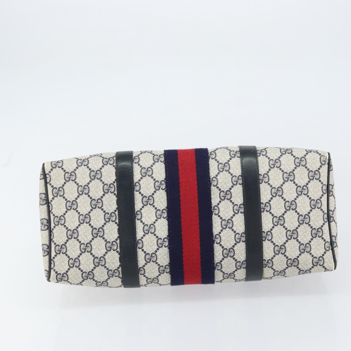 GUCCI GG Supreme Sherry Line Boston Bag PVC Navy Gold 010 378 Auth 158801