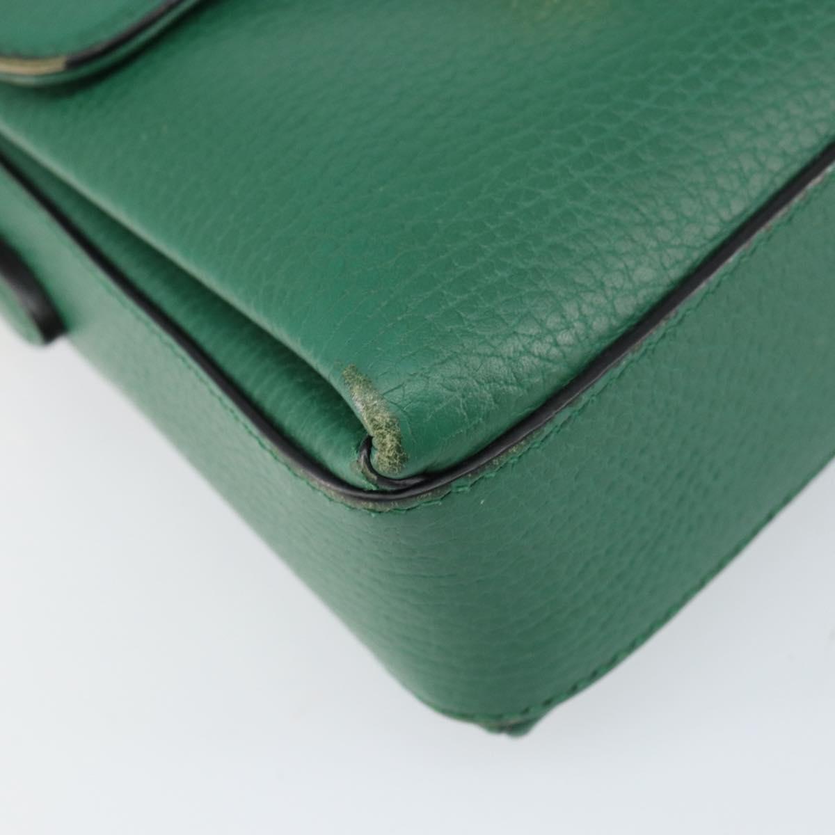 GUCCI Interlocking G Chain Shoulder Bag Leather Green Gold 607720 Auth 158806