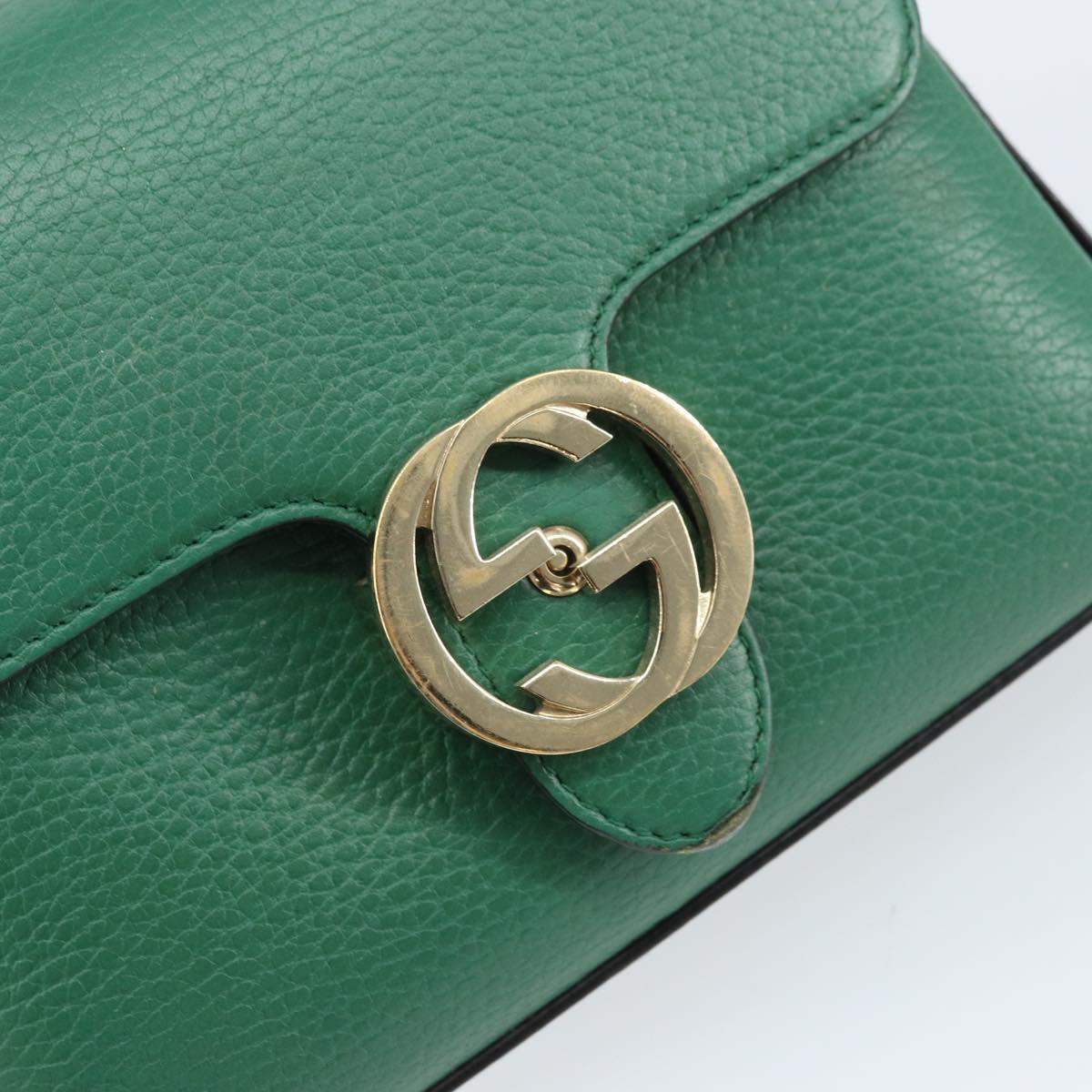 GUCCI Interlocking G Chain Shoulder Bag Leather Green Gold 607720 Auth 158806