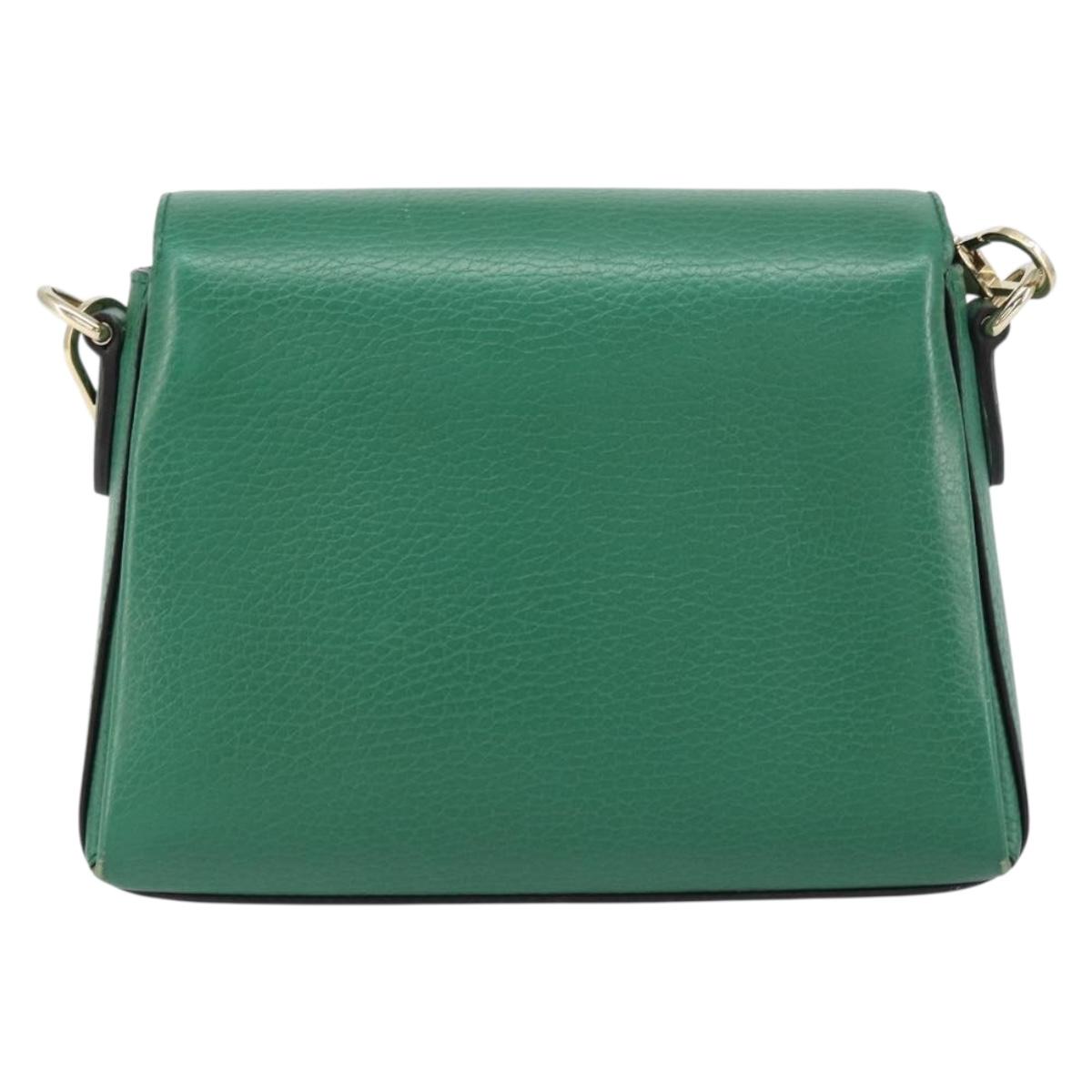 GUCCI Interlocking G Chain Shoulder Bag Leather Green Gold 607720 Auth 158806