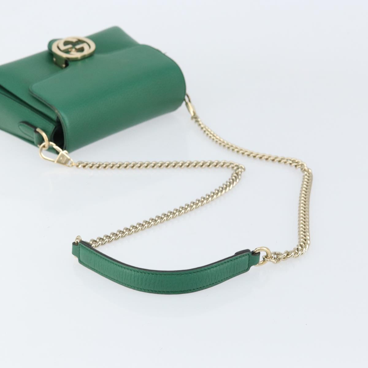 GUCCI Interlocking G Chain Shoulder Bag Leather Green Gold 607720 Auth 158806