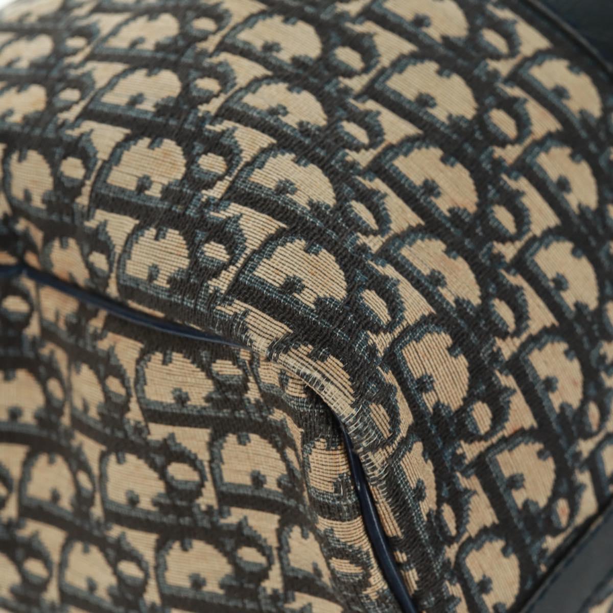 Christian Dior Trotter Canvas Boston Bag Navy Silver Auth 158811