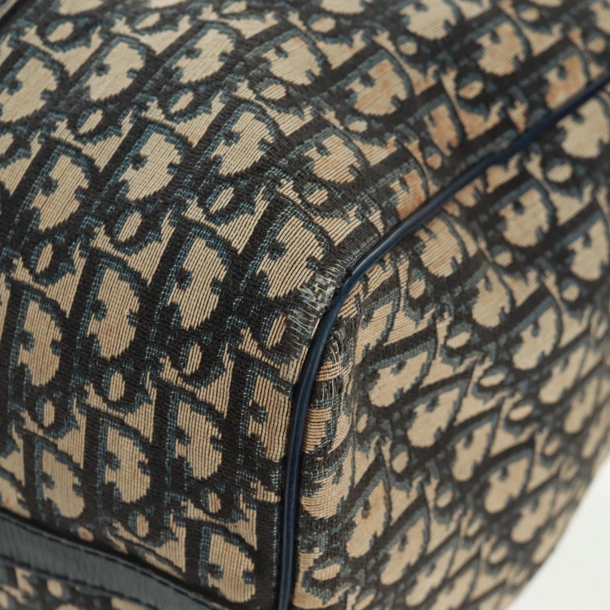 Christian Dior Trotter Canvas Boston Bag Navy Silver Auth 158811