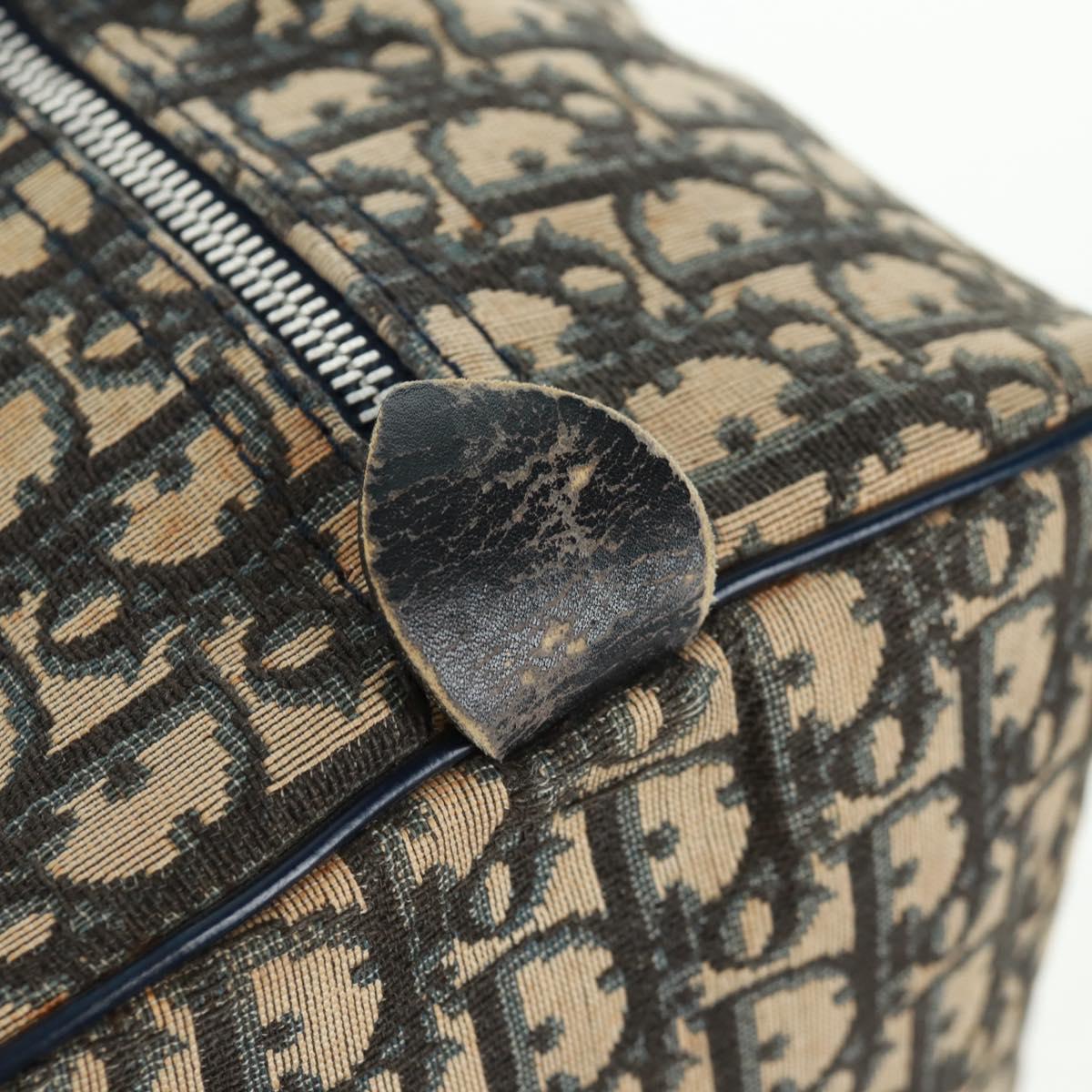 Christian Dior Trotter Canvas Boston Bag Navy Silver Auth 158811