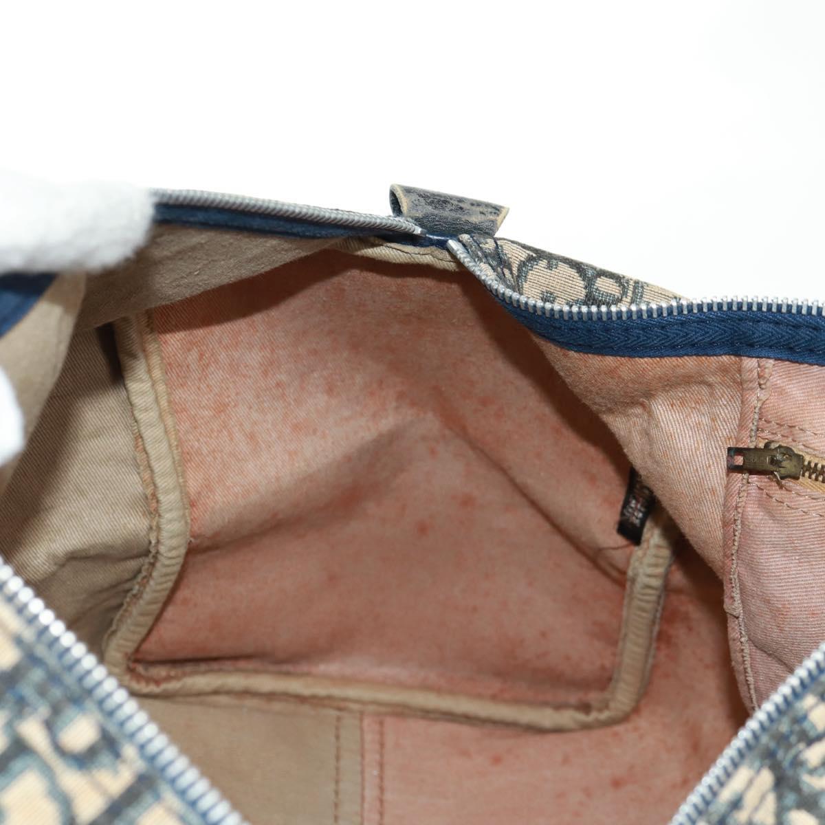 Christian Dior Trotter Canvas Boston Bag Navy Silver Auth 158811