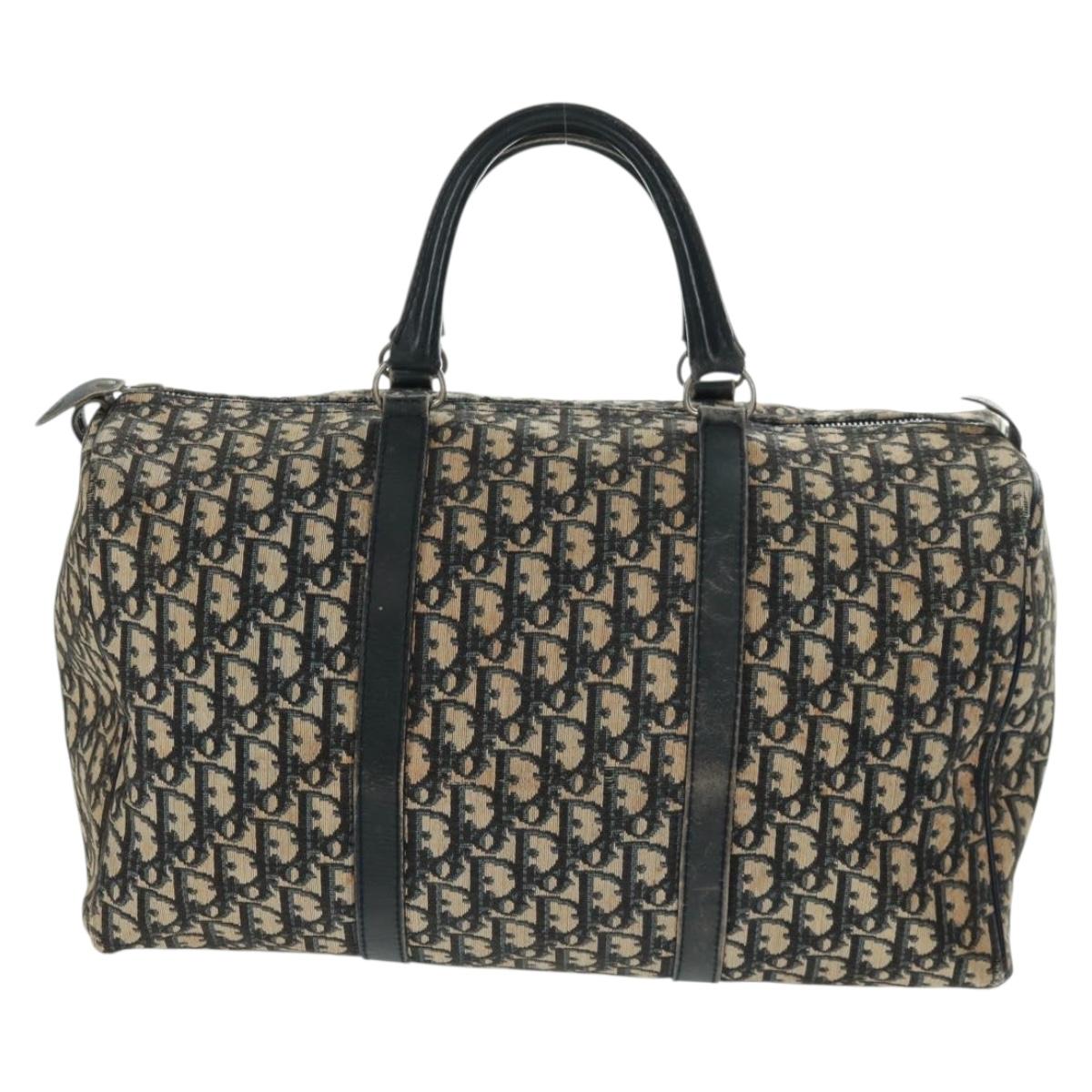 Christian Dior Trotter Canvas Boston Bag Navy Silver Auth 158811