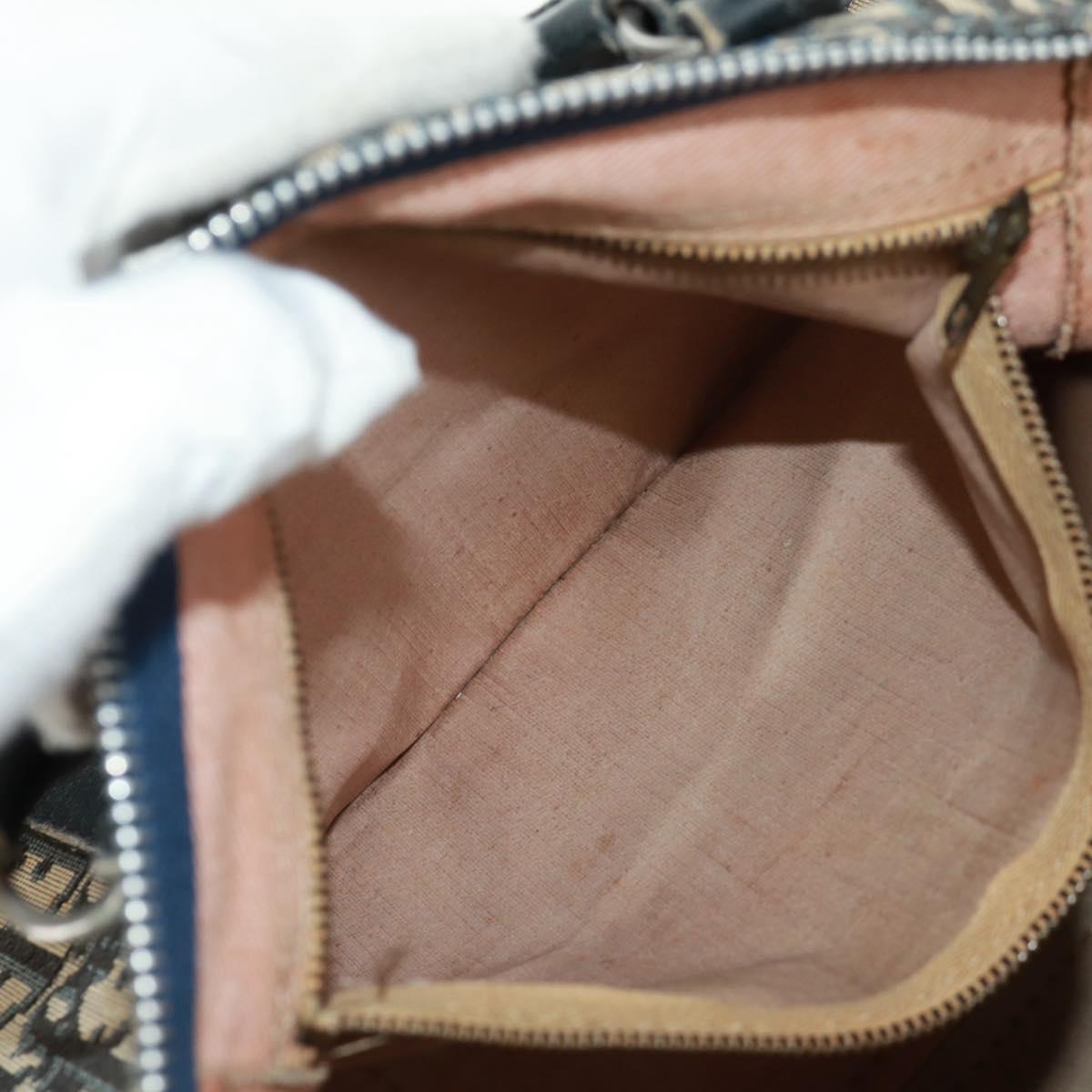 Christian Dior Trotter Canvas Boston Bag Navy Silver Auth 158811