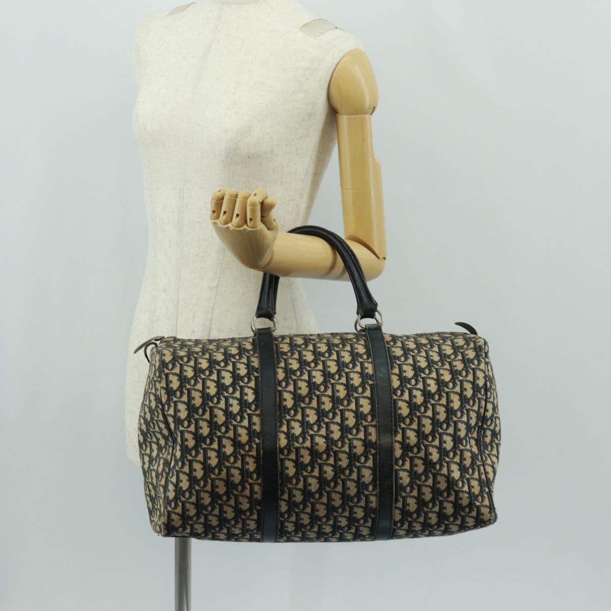 Christian Dior Trotter Canvas Boston Bag Navy Silver Auth 158811