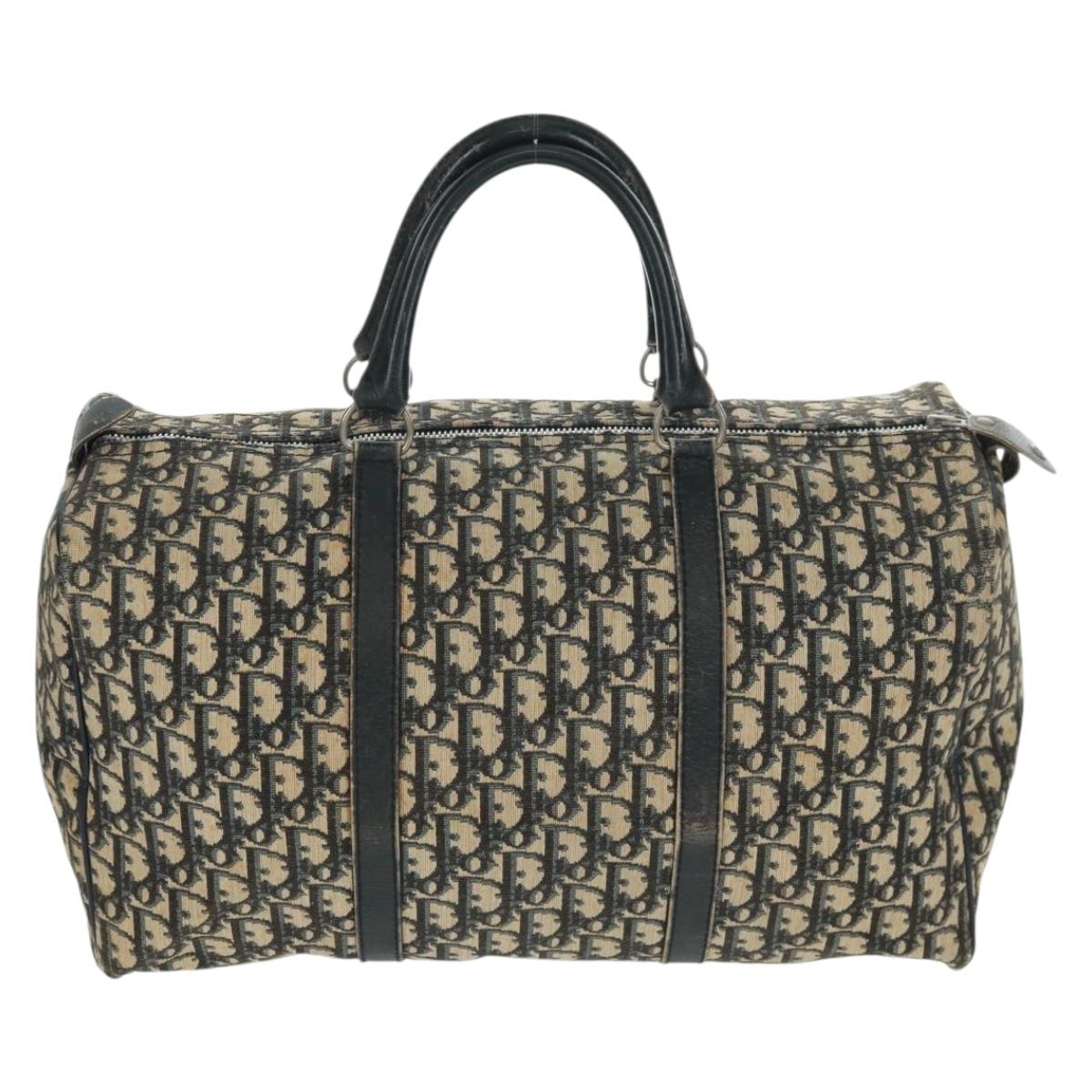 Christian Dior Trotter Canvas Boston Bag Navy Silver Auth 158811