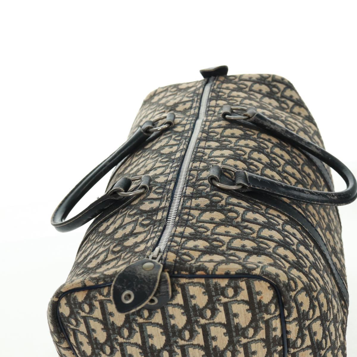 Christian Dior Trotter Canvas Boston Bag Navy Silver Auth 158811