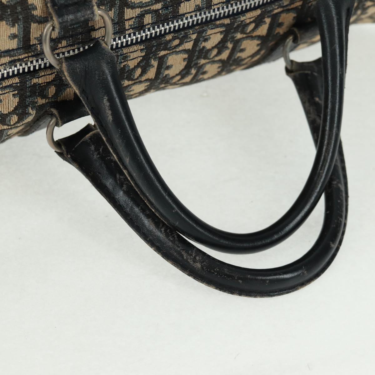 Christian Dior Trotter Canvas Boston Bag Navy Silver Auth 158811