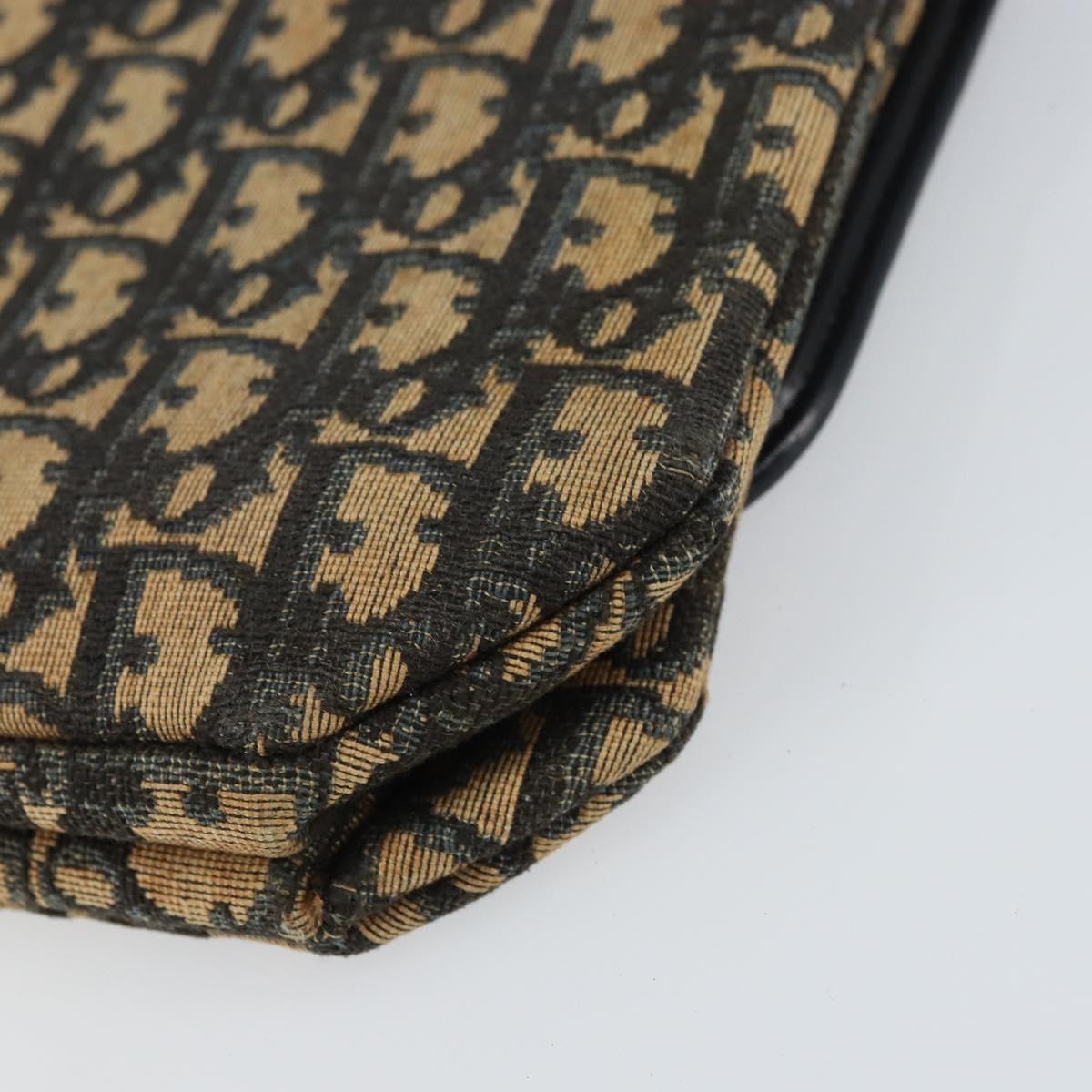 Christian Dior Trotter Canvas Shoulder Bag Navy Gold Auth 158813