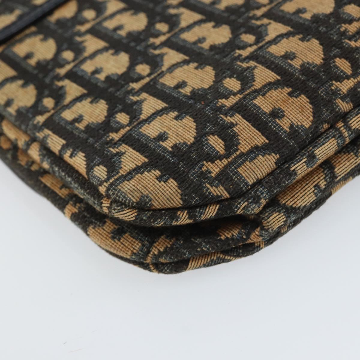 Christian Dior Trotter Canvas Shoulder Bag Navy Gold Auth 158813