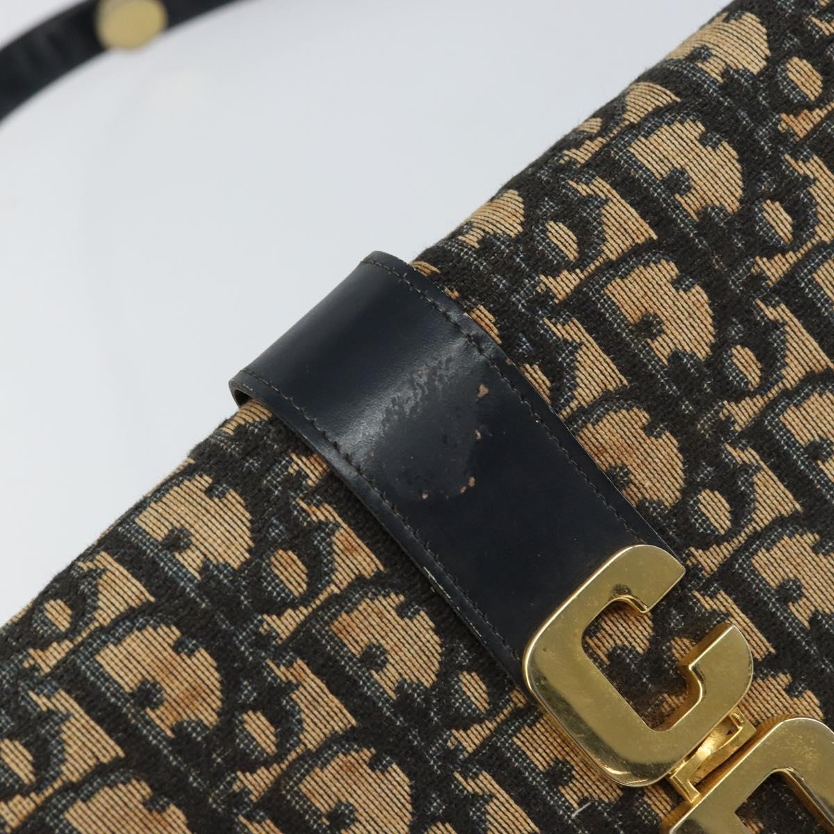 Christian Dior Trotter Canvas Shoulder Bag Navy Gold Auth 158813