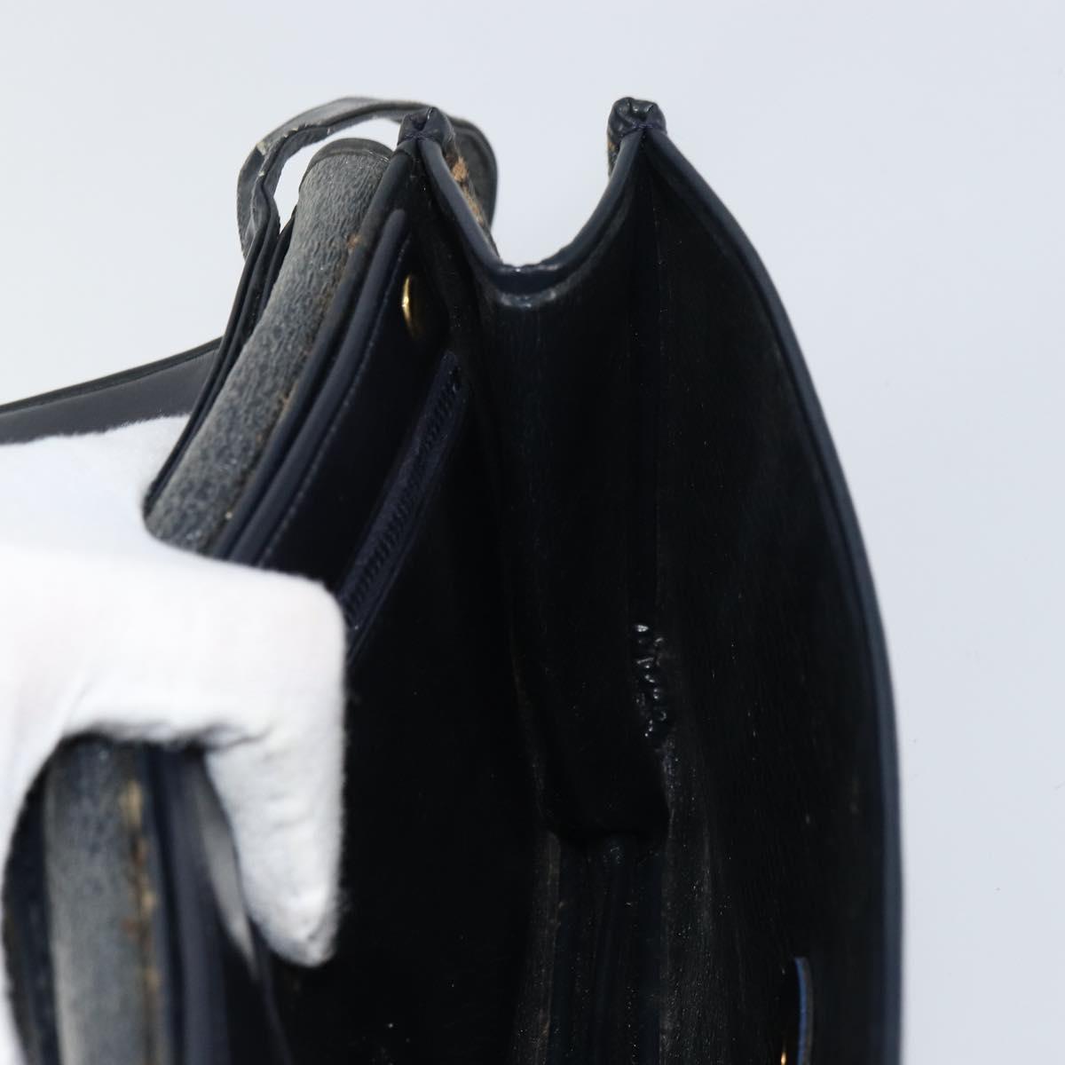 Christian Dior Trotter Canvas Shoulder Bag Navy Gold Auth 158813