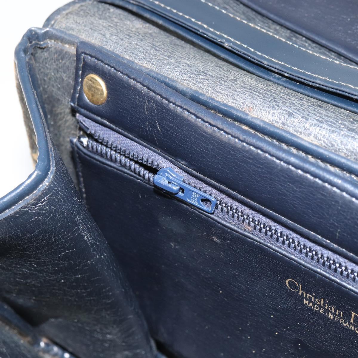 Christian Dior Trotter Canvas Shoulder Bag Navy Gold Auth 158813