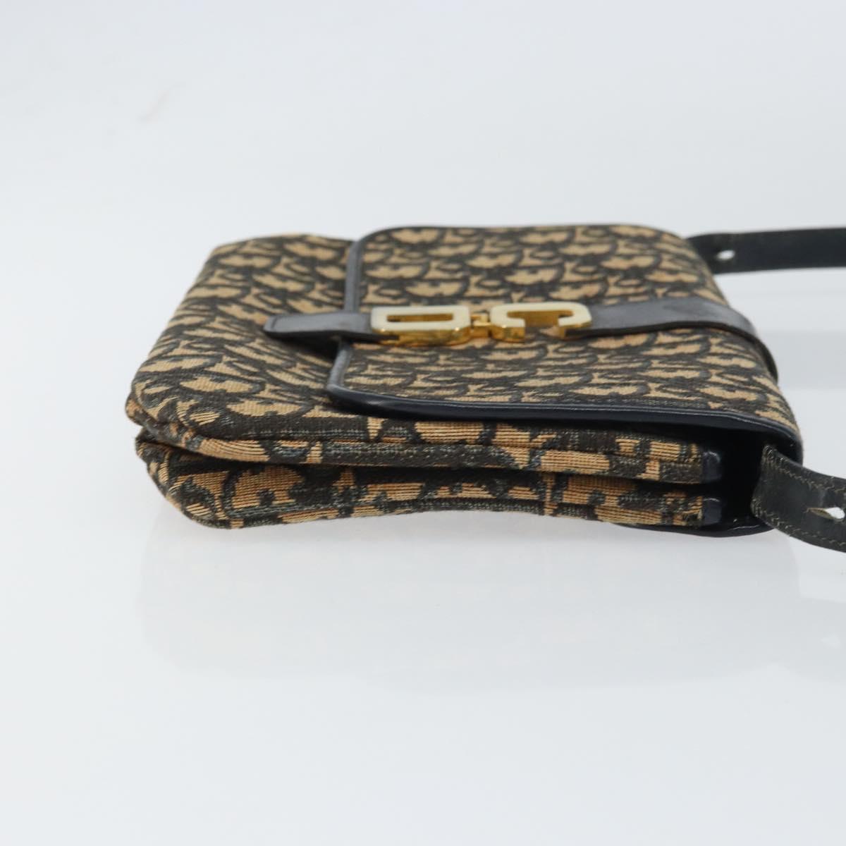 Christian Dior Trotter Canvas Shoulder Bag Navy Gold Auth 158813